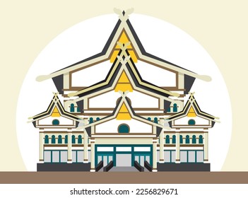  A building for performing arts and culture in Pekanbaru City, Riau Province, Indonesia. Anjung Seni Idrus Tintin vector illustration