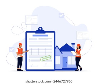 Building permit concept illustration. Suitable for landing page, ui, web, App intro card, editorial, flyer, and banner.