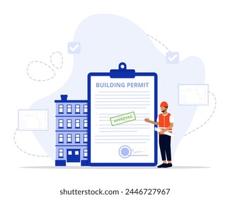 Ilustración del concepto de permiso de construcción. Conveniente para la página de destino, ui, Web, tarjeta de introducción del App, editorial, flyer y Anuncio.