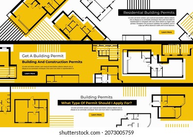 Creación de la página de aterrizaje conjunto horizontal de la ilustración plana del vector. Los proyectos técnicos de planificación de viviendas recibieron una promoción de la colección de publicidad en línea. Documentos de ingeniería de servicios de asistencia