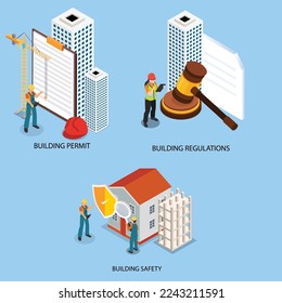 Building permit regulations and safety isometric 3d vector illustration concept for banner, website, illustration, landing page, flyer, etc.
