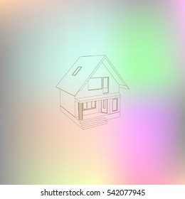 Building perspective 3D. Drawing of the suburban house. House 3D model perspective vector. EPS 10.