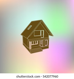 Building perspective 3D. Drawing of the suburban house. House 3D model perspective vector. EPS 10.