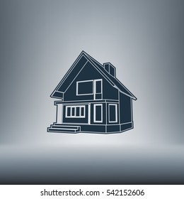 Building perspective 3D. Drawing of the suburban house. House 3D model perspective vector. EPS 10.