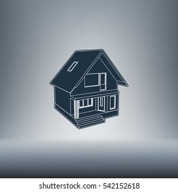 Building perspective 3D. Drawing of the suburban house. House 3D model perspective vector. EPS 10.