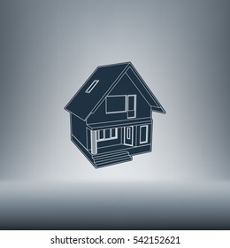 Building perspective 3D. Drawing of the suburban house. House 3D model perspective vector. EPS 10.