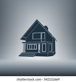 Building perspective 3D. Drawing of the suburban house. House 3D model perspective vector. EPS 10.