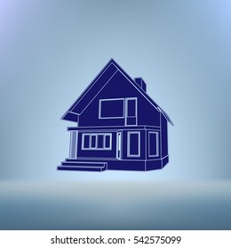 Building perspective 3D. Drawing of the suburban house. House 3D model perspective vector. EPS 10.