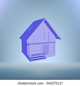 Building perspective 3D. Drawing of the suburban house. House 3D model perspective vector. EPS 10.