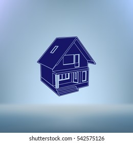 Building perspective 3D. Drawing of the suburban house. House 3D model perspective vector. EPS 10.