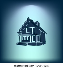 Building perspective 3D. Drawing of the suburban house. House 3D model perspective vector. EPS 10.