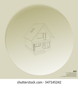 Building perspective 3D. Drawing of the suburban house. House 3D model perspective vector. EPS 10.