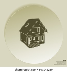 Building perspective 3D. Drawing of the suburban house. House 3D model perspective vector. EPS 10.