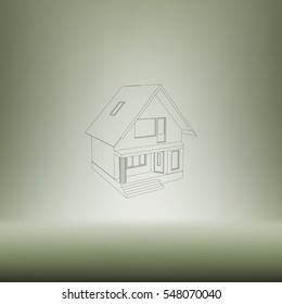 Building perspective 3D. Drawing of the suburban house. House 3D model perspective vector. EPS 10.