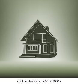 Building perspective 3D. Drawing of the suburban house. House 3D model perspective vector. EPS 10.