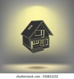 Building perspective 3D. Drawing of the suburban house. Model perspective vector. EPS 10.