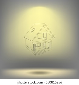 Building perspective 3D. Drawing of the suburban house. Model perspective vector. EPS 10.