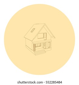 Building perspective 3D. Drawing of the suburban house. House 3D model perspective vector. EPS 10.