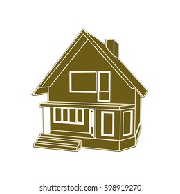 Building perspective 3D. Drawing of the suburban house. House 3D model perspective vector