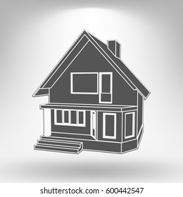 Building perspective 3D. Drawing of the suburban house. House 3D model perspective vector