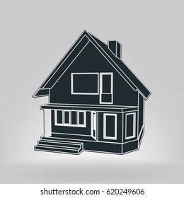 Building perspective 3D. Drawing of the suburban house. House 3D model perspective vector