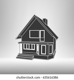 Building perspective 3D. Drawing of the suburban house. House 3D model perspective vector