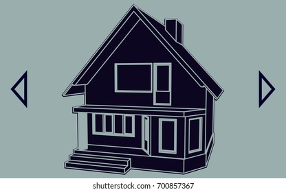Building perspective 3D. Drawing of the suburban house. House 3D model perspective vector