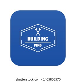 Building pin icon blue vector isolated on white background