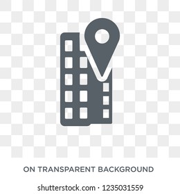 Building Pin icon. Trendy flat vector Building Pin icon on transparent background from Maps and Locations collection. 