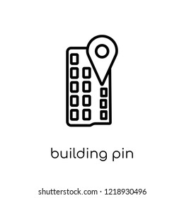 Building Pin icon. Trendy modern flat linear vector Building Pin icon on white background from thin line Maps and Locations collection, editable outline stroke vector illustration