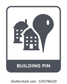 building pin icon vector on white background, building pin trendy filled icons from Maps and locations collection, building pin simple element illustration