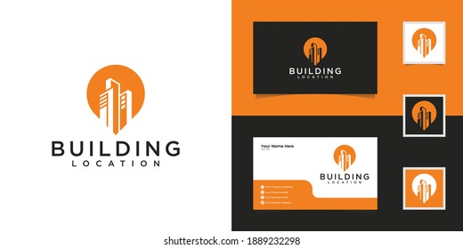 building and pin location logo design template and business card