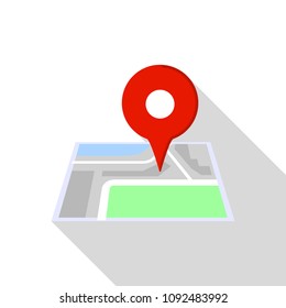 Building pin map icon. Flat illustration of building pin map vector icon for web design