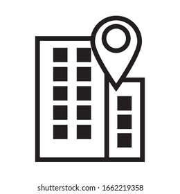 building with pin pointer location line style icon vector illustration design