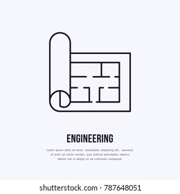 Building plan. Architectural paper, engineering vector flat line icon. Technical drawing illustration, sign.