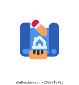 icono del vector del plan de construcción. icono inmobiliario estilo plano. uso perfecto para logotipo, presentación, sitio web y más. estilo de color de diseño de iconos simple