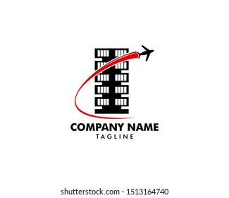 Building and plane logo icon vector