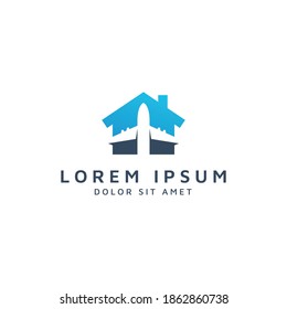building and plane negative space logo design