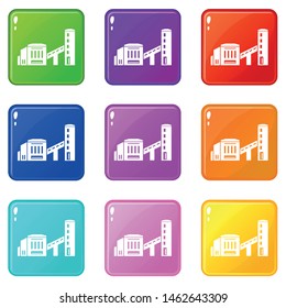 Building plant icons set 9 color collection isolated on white for any design
