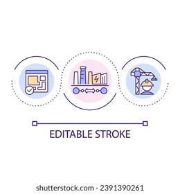 Building plant loop concept icon. Industrial construction process. Factory project. Planning abstract idea thin line illustration. Isolated outline drawing. Editable stroke