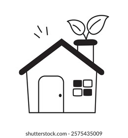 Building with plant, symbolizing eco friendly architecture icon design