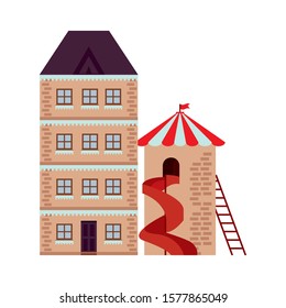 building and playground castle with snow winter season vector illustration design