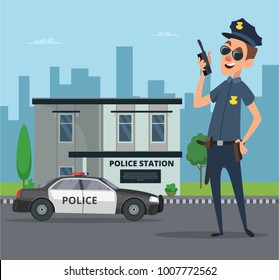 Building Police Station Cartoon Character Policeman Stock Vector ...