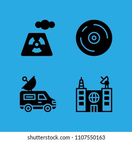 building, power plant, compact disc and van icons vector in sample icon set for web and graphic design