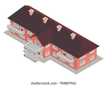 Building private school isometrics vector brown roof made of bricks