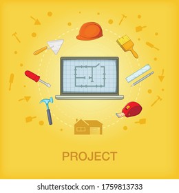 Building process concept cellphone. Cartoon illustration of building process vector concept for web