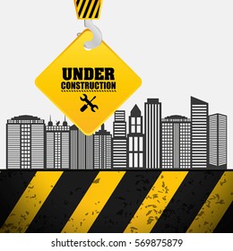 building process hang crane sign under construction vector illustration eps 10