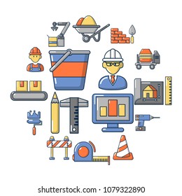 Building process icons set. Carrtoon illustration of 16 building process vector icons for web