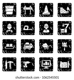 Building process icons set vector grunge isolated on white background 