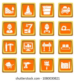 Building process icons set vector orange square isolated on white background 